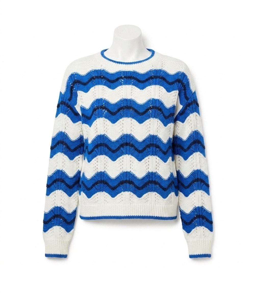 NEW KAREN KANE madigan multi color pointelle zigzag sweater in multicolor